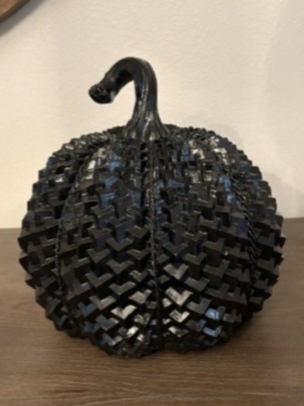 Textured Black Geometric Decorative Pumpkin Glossy Gothic Halloween